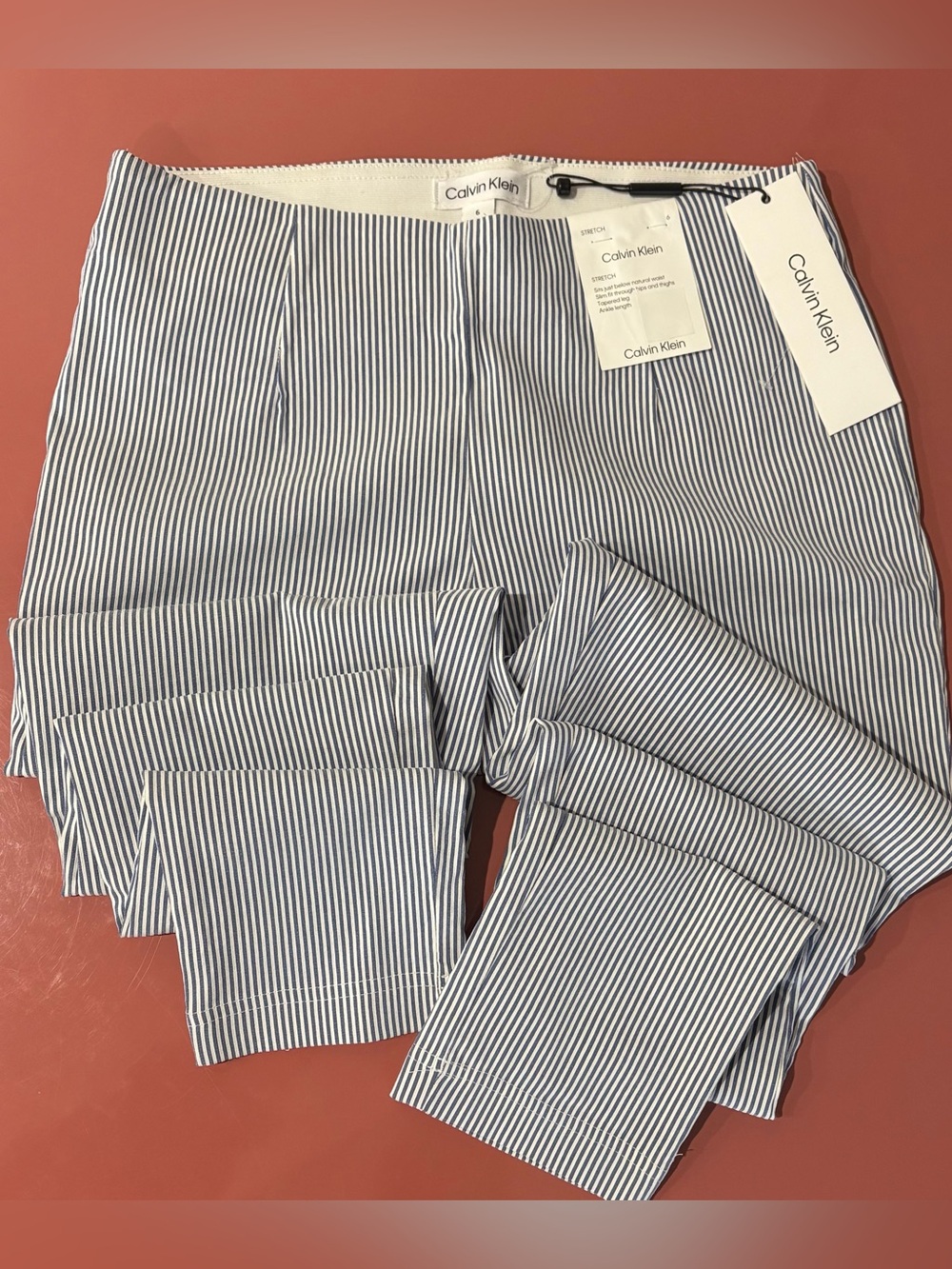 Calvin Klein  Blue and White Pinstripe Casual Pants